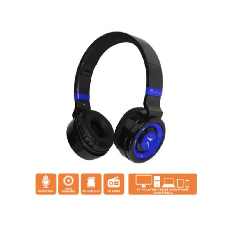 Techmade TM-046-BL cuffia e auricolare Con cavo e senza cavo A Padiglione MUSICA Micro-USB Bluetooth Nero, Blu